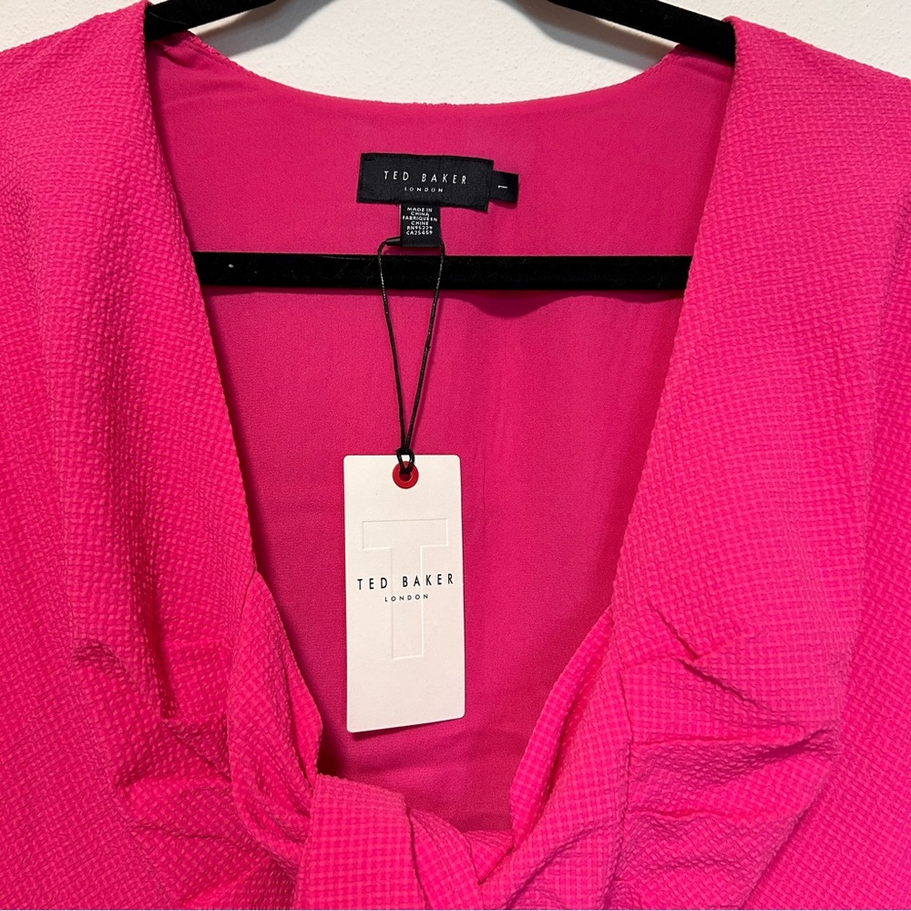 Chic Ted Baker Pink Jocelyn Seersucker Tie Front Mini Dress US size 4 NWT - Picture 7 of 10